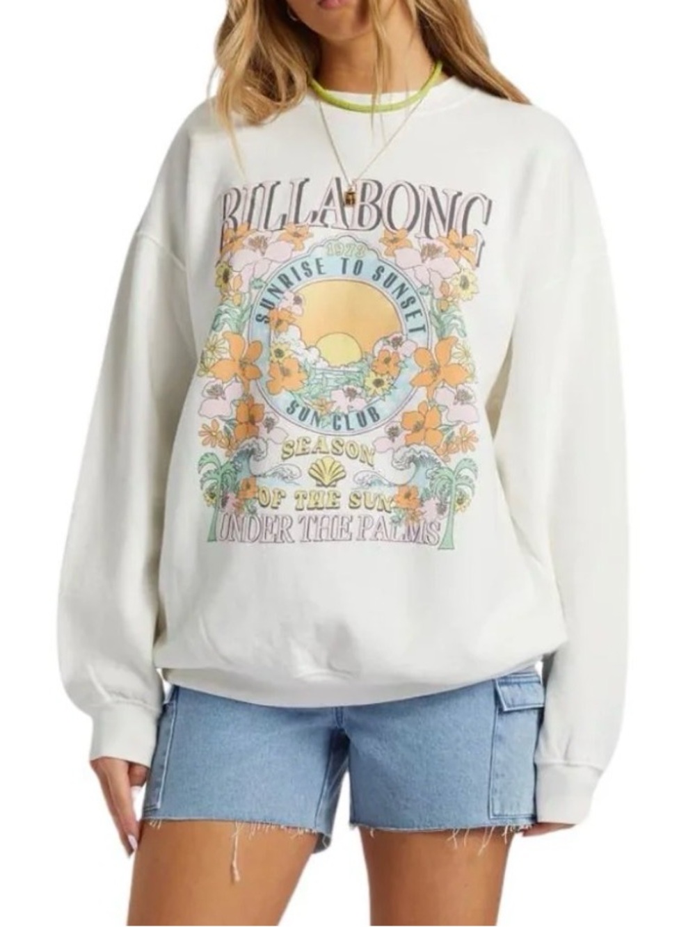 NWT Billabong Ride In Oversized Sweatshirt Pullover in Salt Crystal Size Small